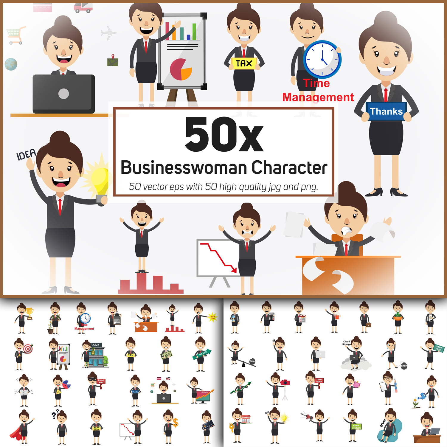 50x Businesswoman Character and Mascot Collection.