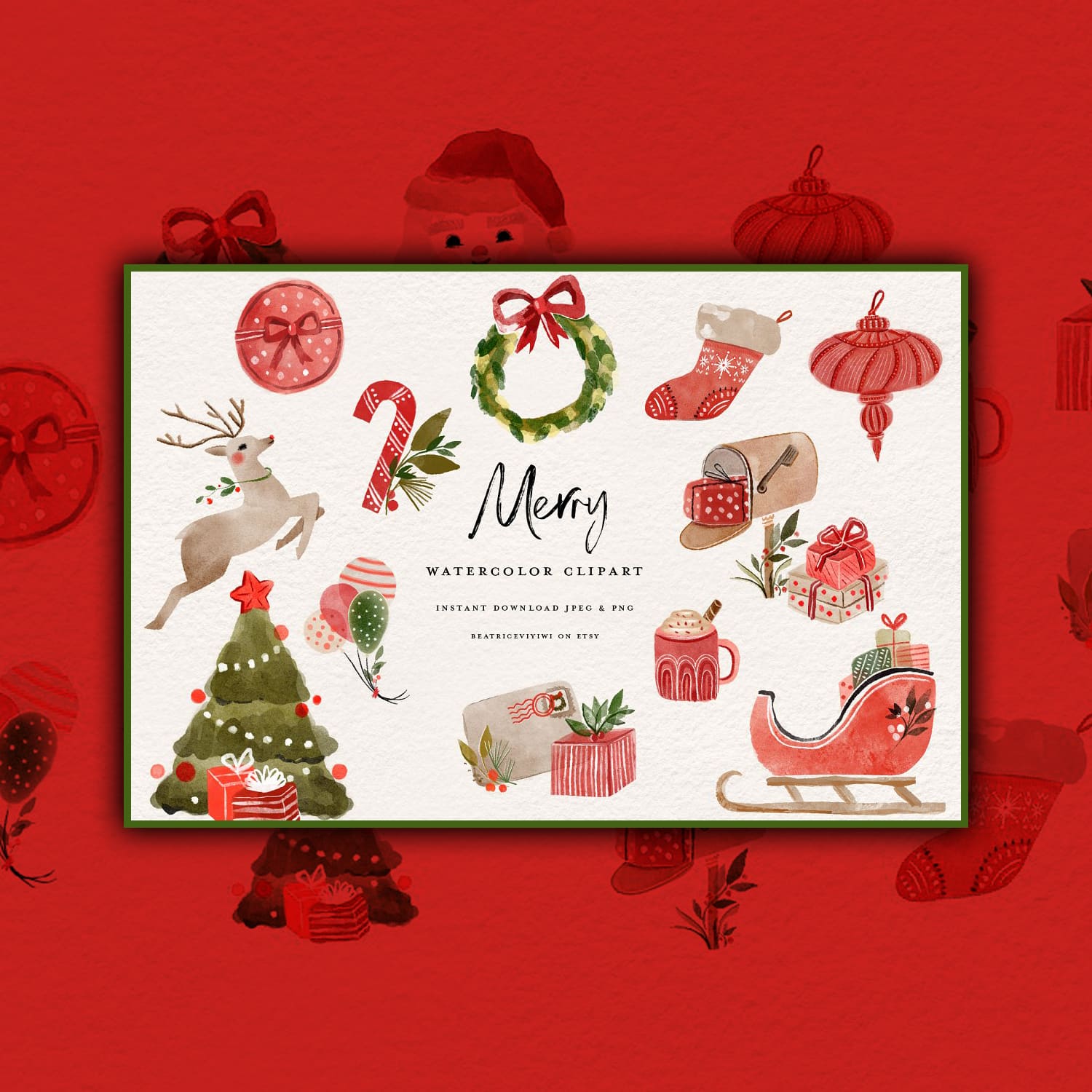 Christmas watercolor clipart cover.