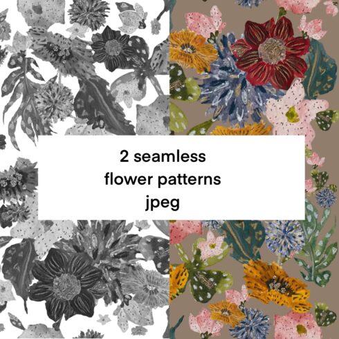2 Seamless Flower Patterns JPEG cover image.