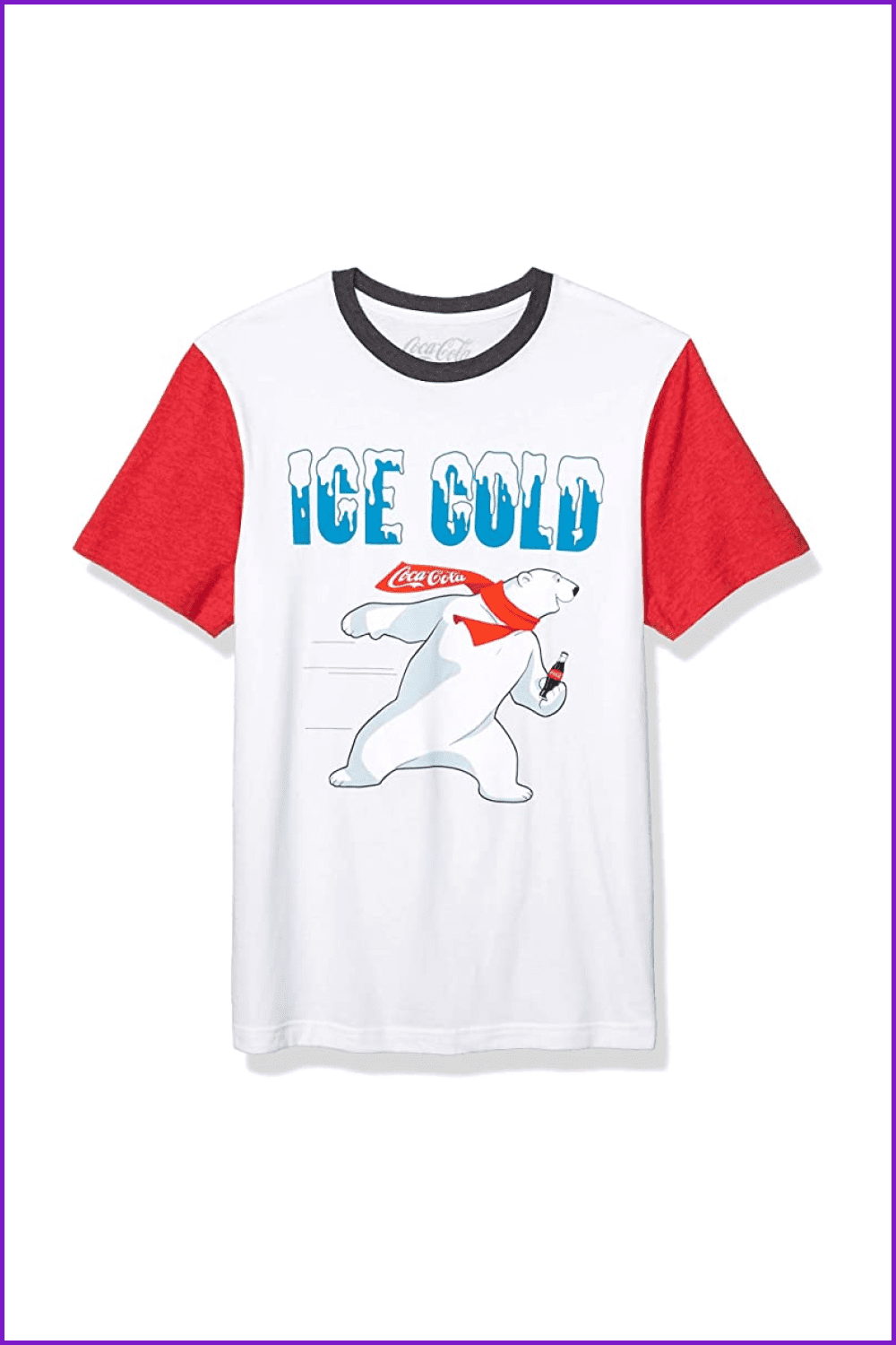 White t-shirt with the white bears in red Coca-Cola scarf.