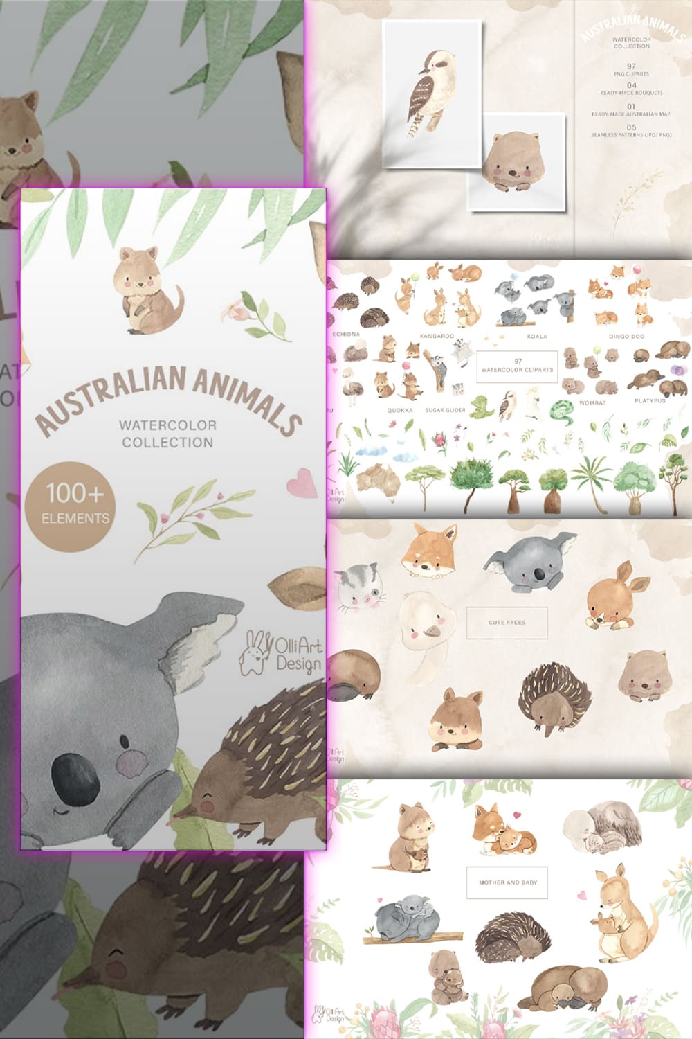 Australian Animals. Watercolor Set - Pinterest.