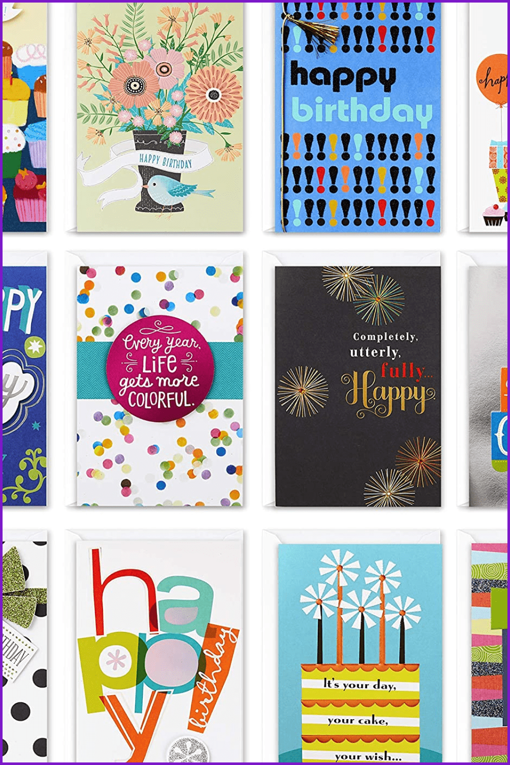 Collage of birthday cards in a fun and simple style.
