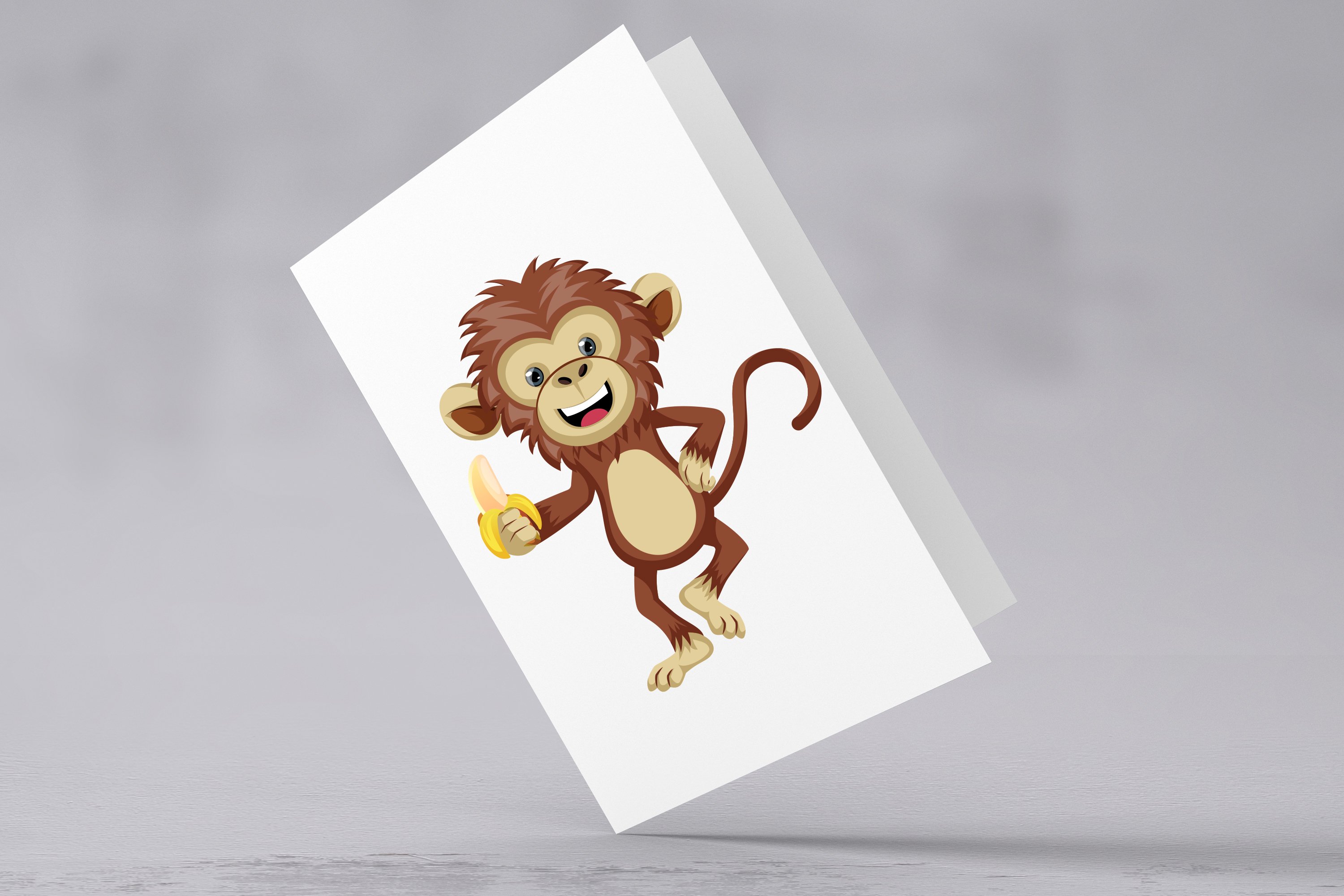 White card with the small happy monkey.