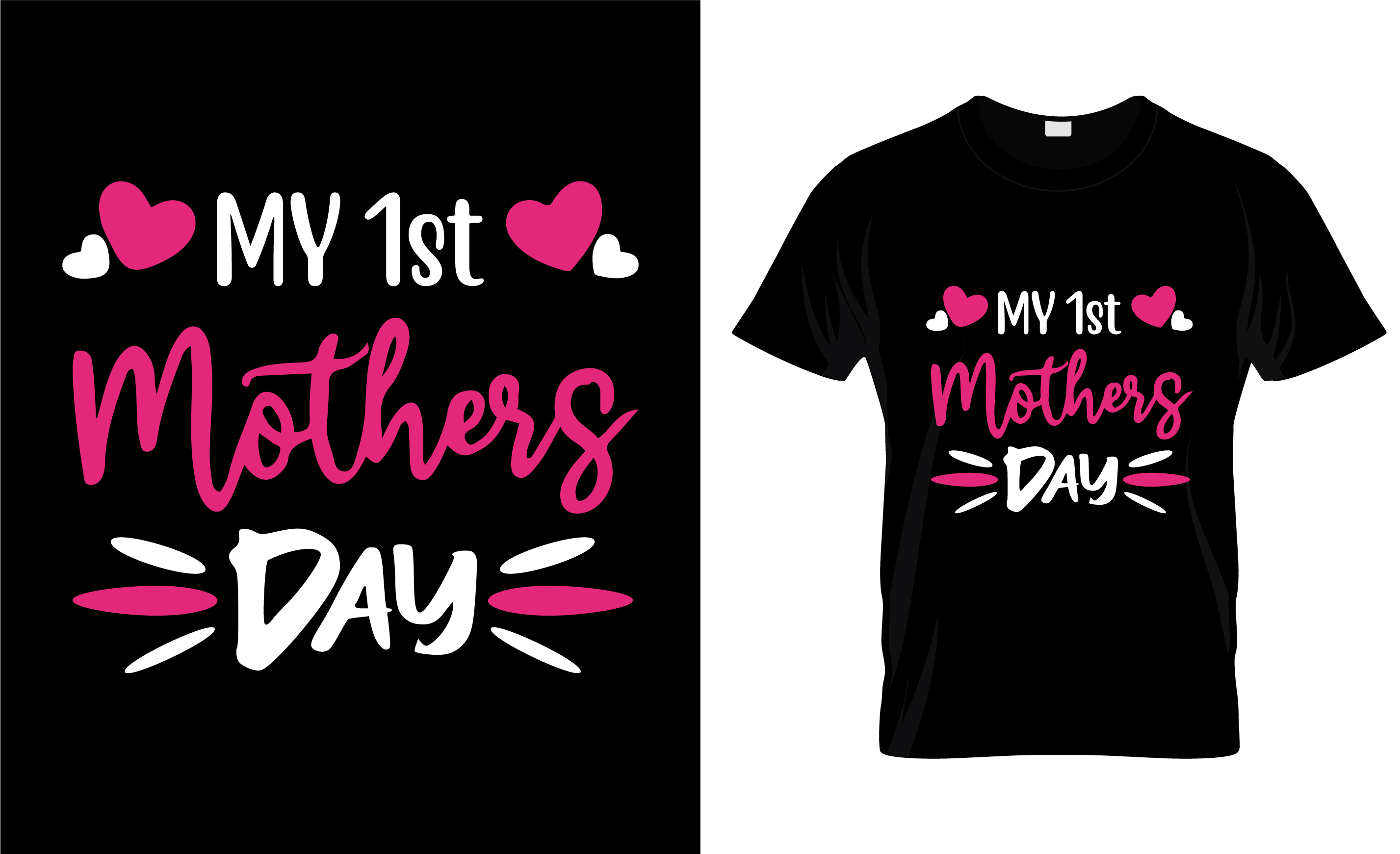 Image of a black t-shirt with a colorful print in red and white about mom.