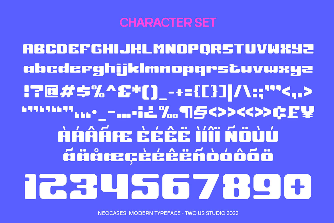 Neocases - Modern Display Typeface Character Set.