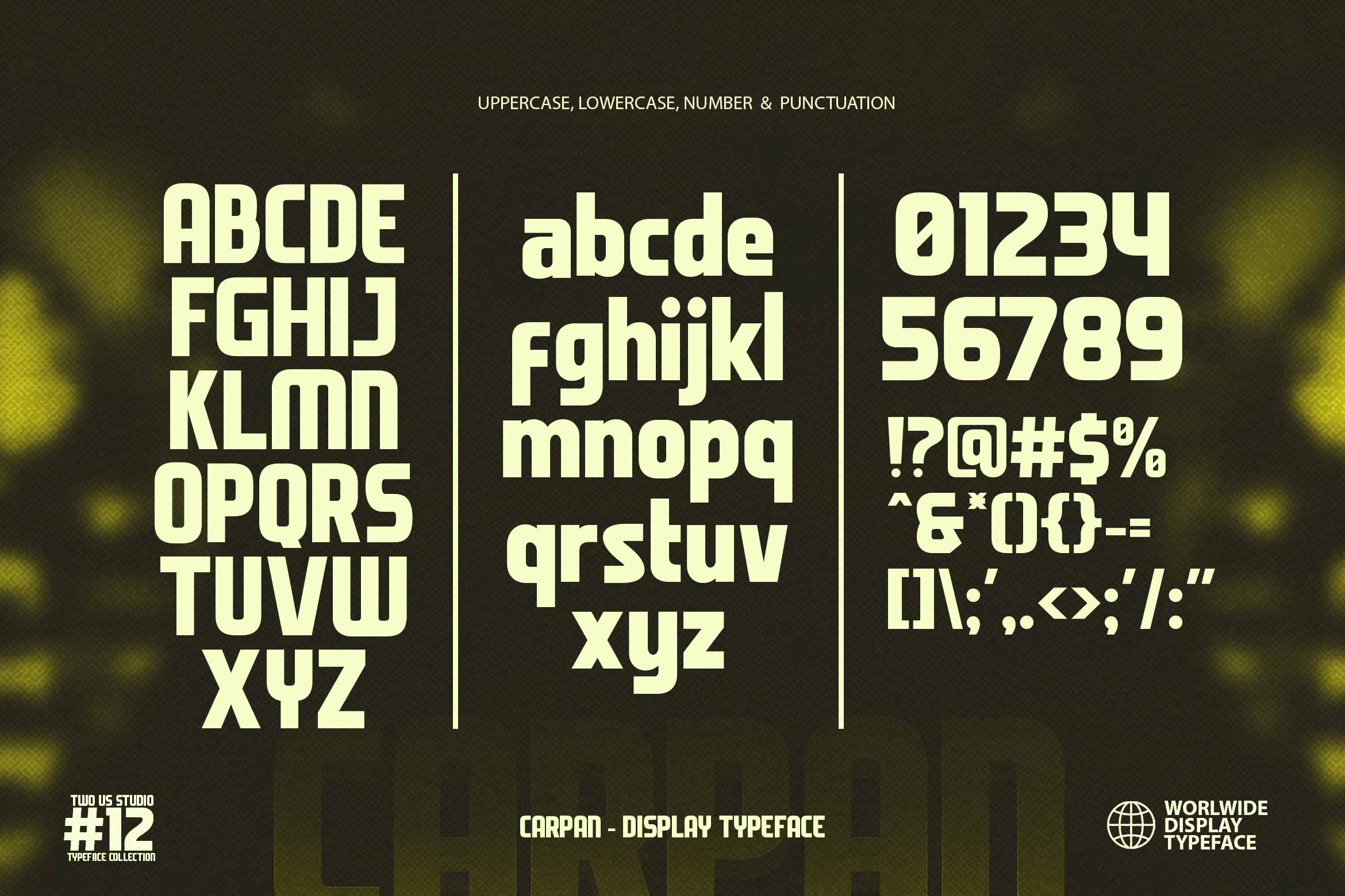 Image with alphabet and numbers demonstrating the beauty of the font on an acidic background.