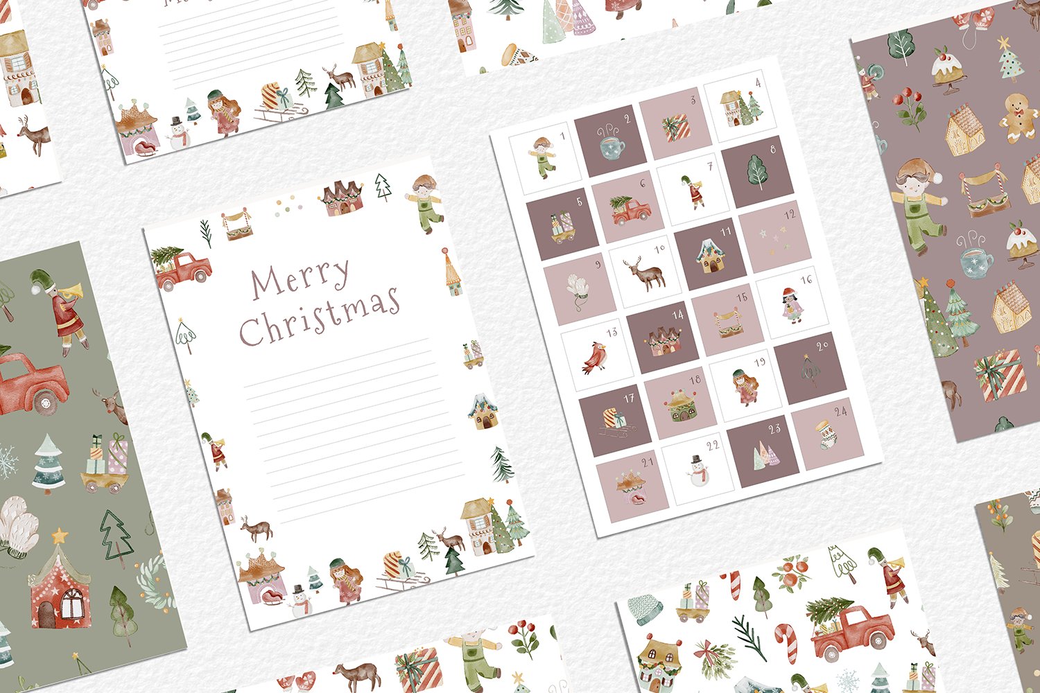 Light Christmas template with pastel sections and elements.