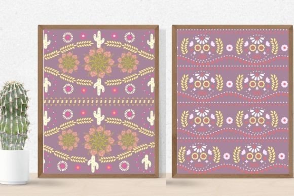 Two enchanting paper tribal patterns in pastel colors.