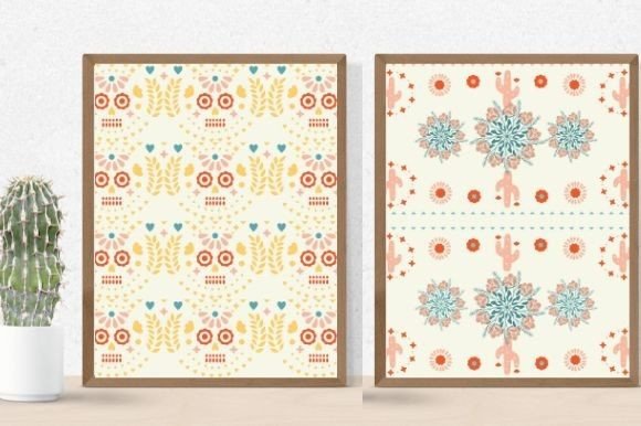 Two enchanting paper tribal patterns in light colors.