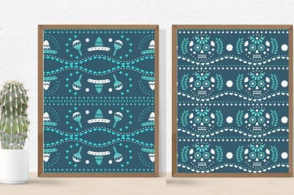 Two fabulous paper tribal patterns in turquoise.