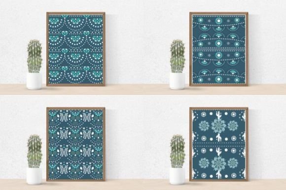 Four amazing tribal patterns in turquoise color.