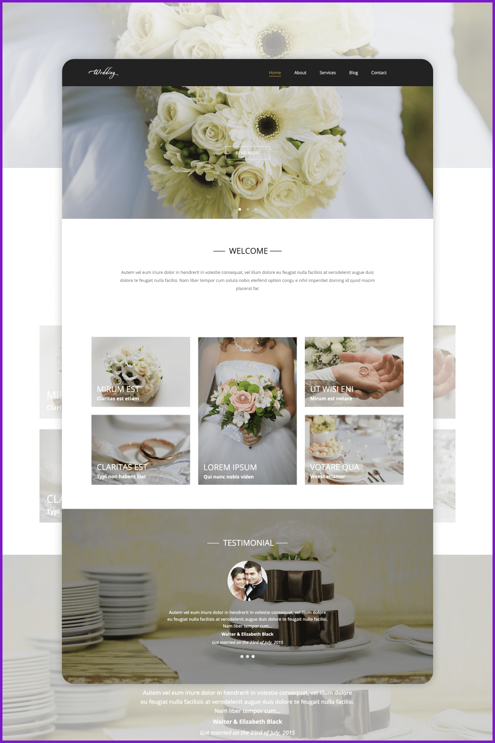 Screenshot of the site page with photos of wedding bouquets and rings.