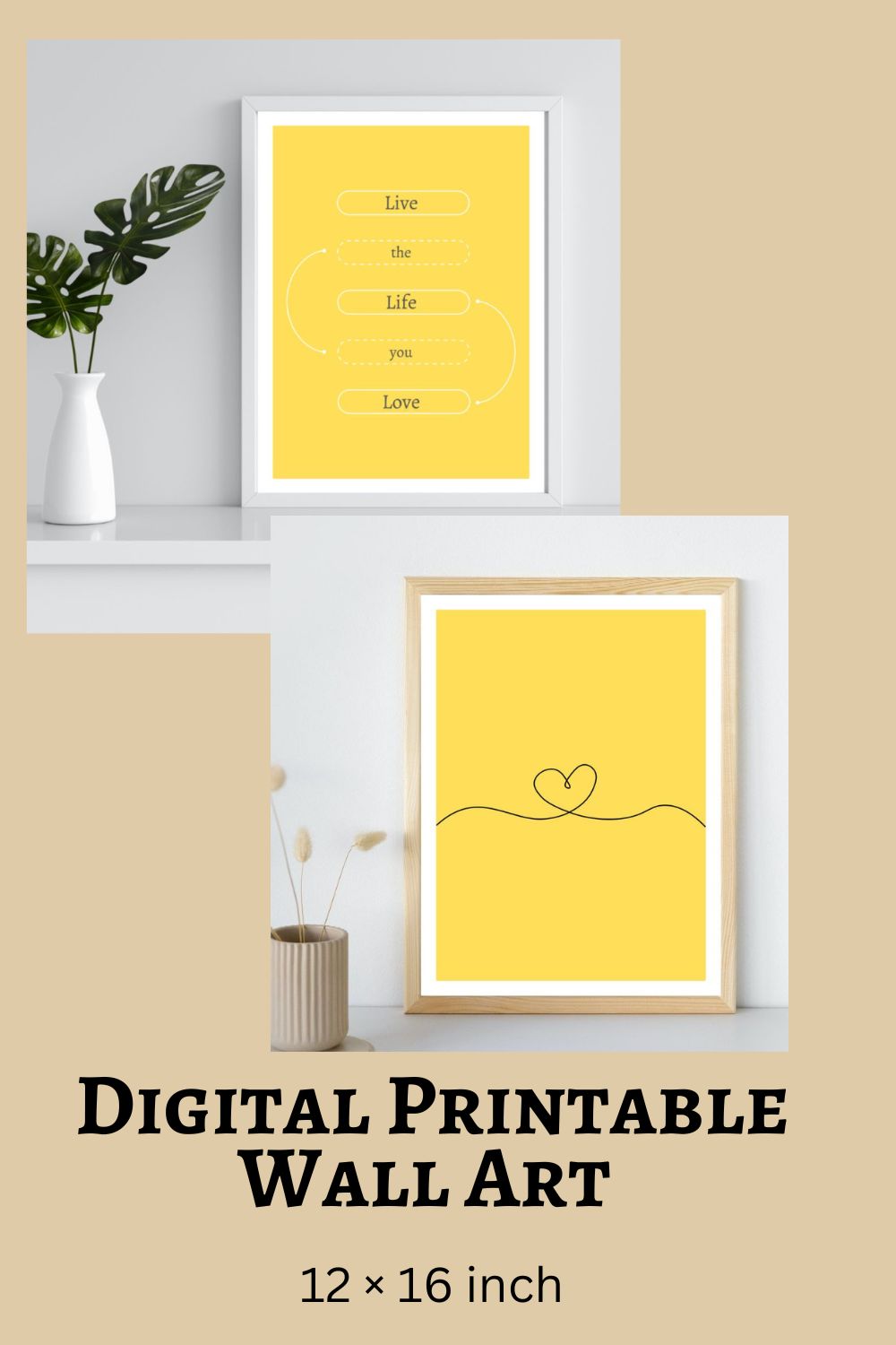 Bright Yellow Digital Printable Wall Art pinterest image.