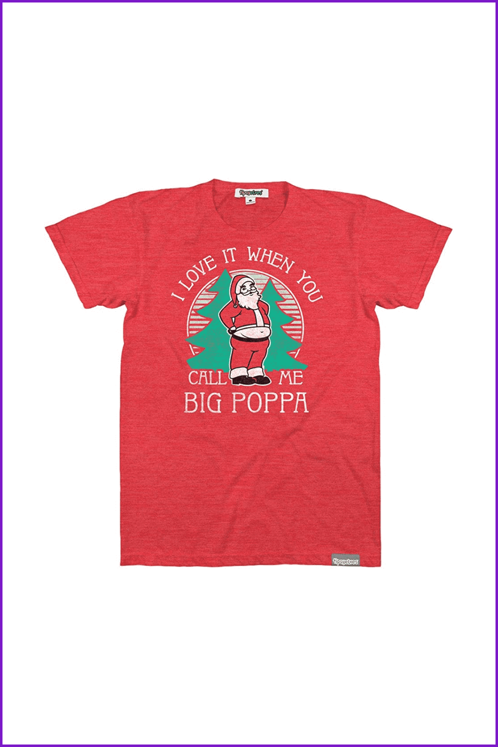 Red t-shirt with a Santa Claus with a belly.