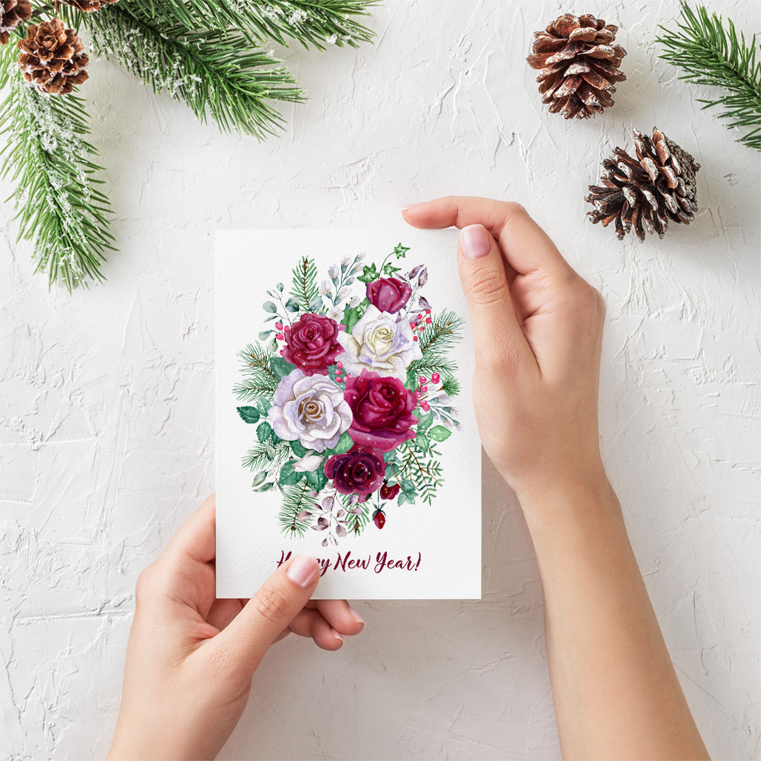 Set of Watercolor Winter Bouquets card mockup.