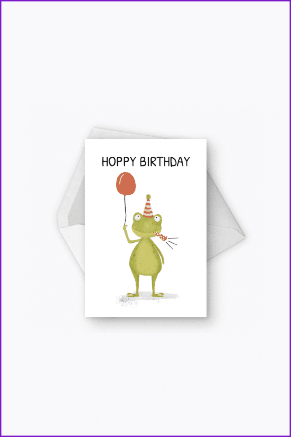Birthday card with a fun big frog with a balloon.