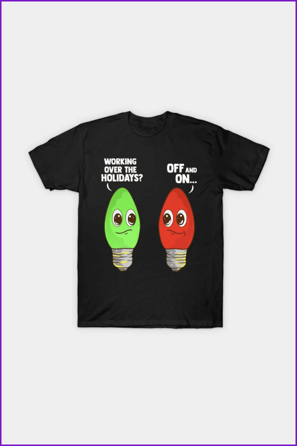 Black t-shirt with green and red lamps.