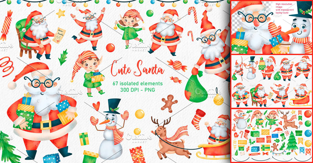 Cute Christmas Santa Claus Clipart – MasterBundles