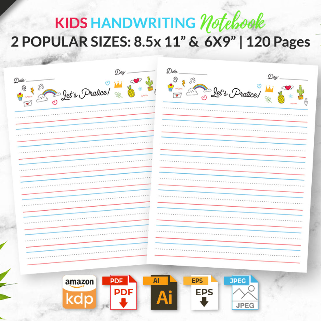 Kids Handwriting Notebook KDP Interior cover image.