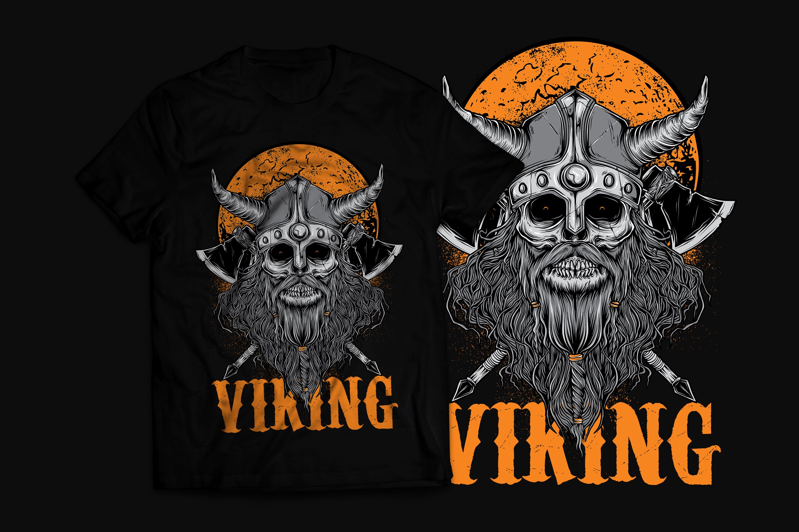 Black background with the scary viking graphic.
