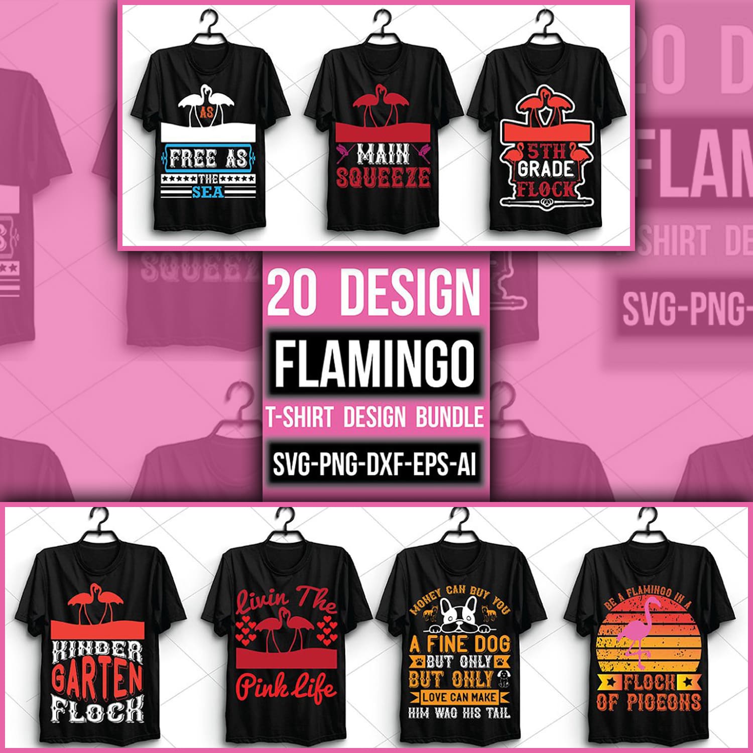 Flamingo T-shirt Design Bundle created by Shopdrop.