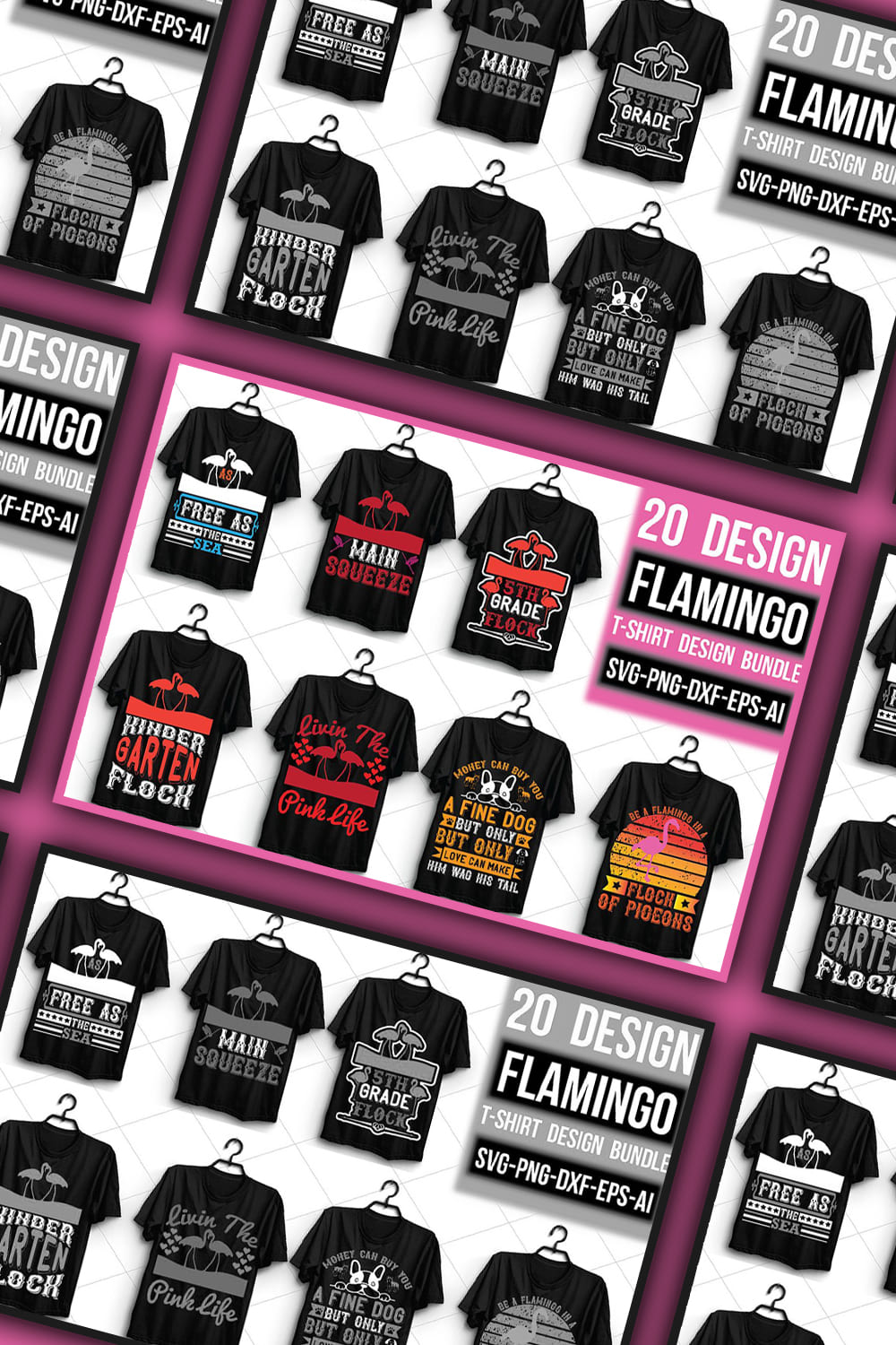 Flamingo T-shirt Design Bundle - pinterest image preview.