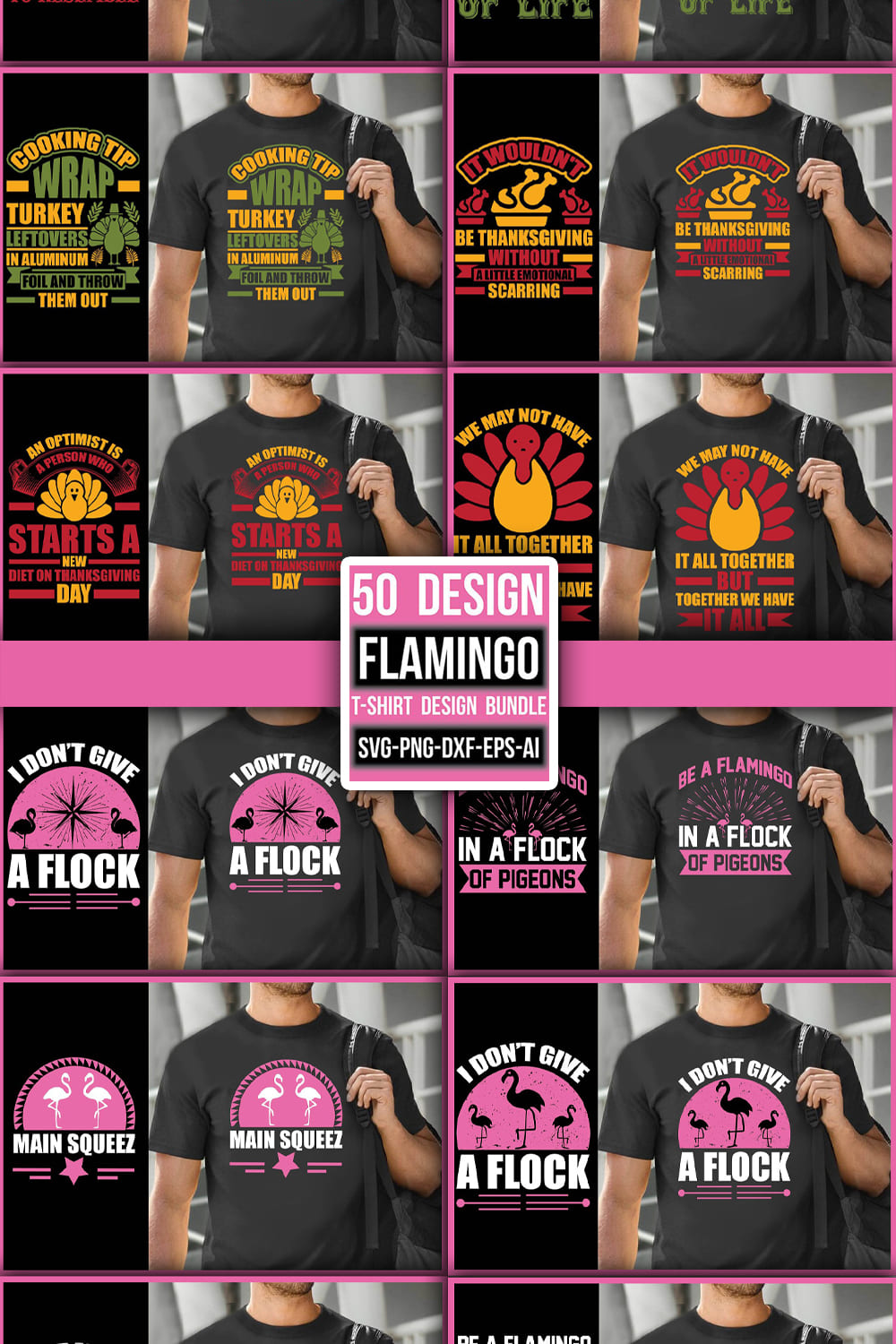 Flamingo T-shirt Design Bundle - pinterest image preview.