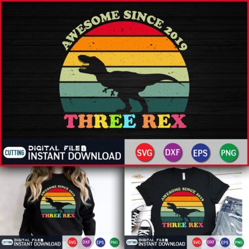 Awesome Since 2019 Three Rex SVG.