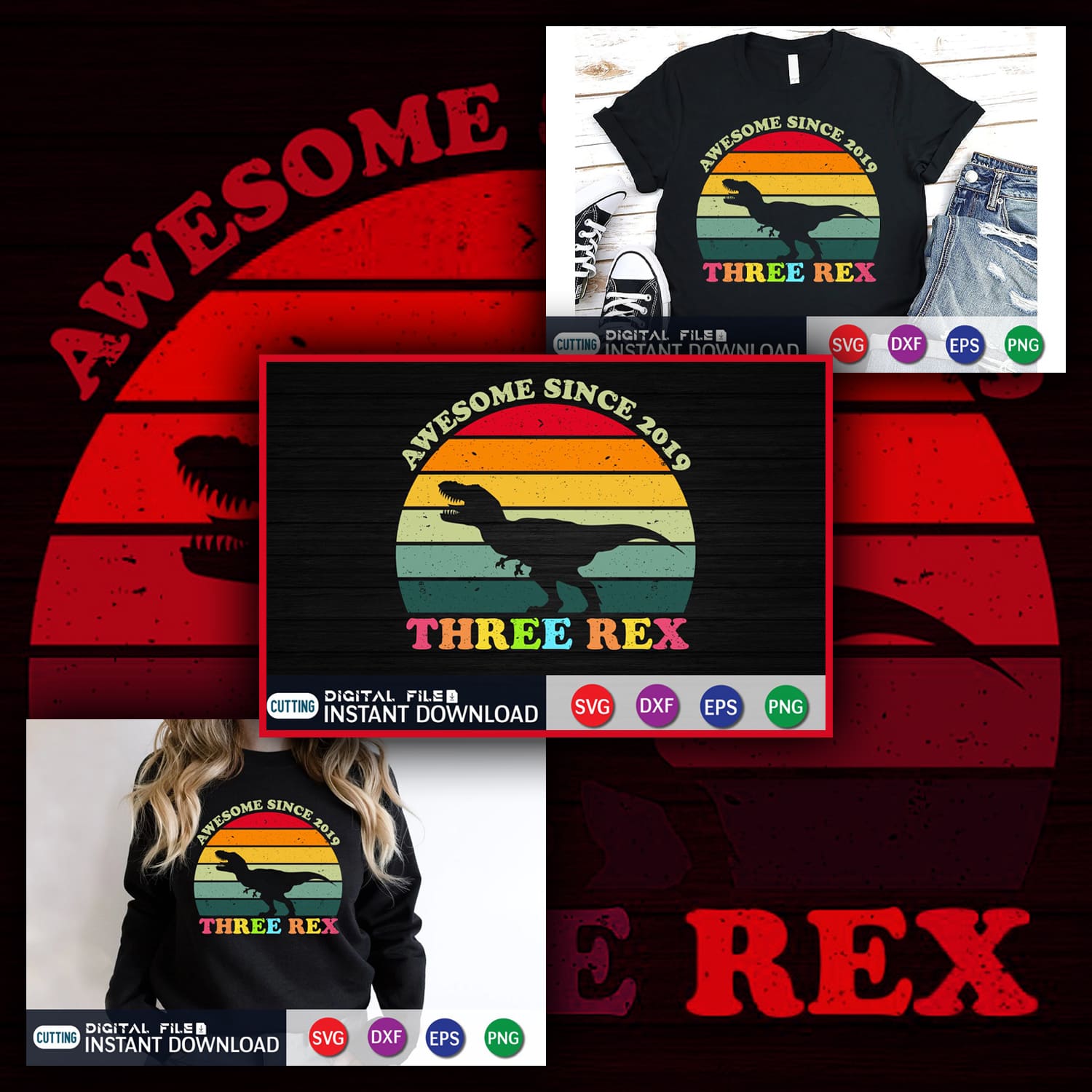 Awesome Since 2019 Three Rex SVG cover.