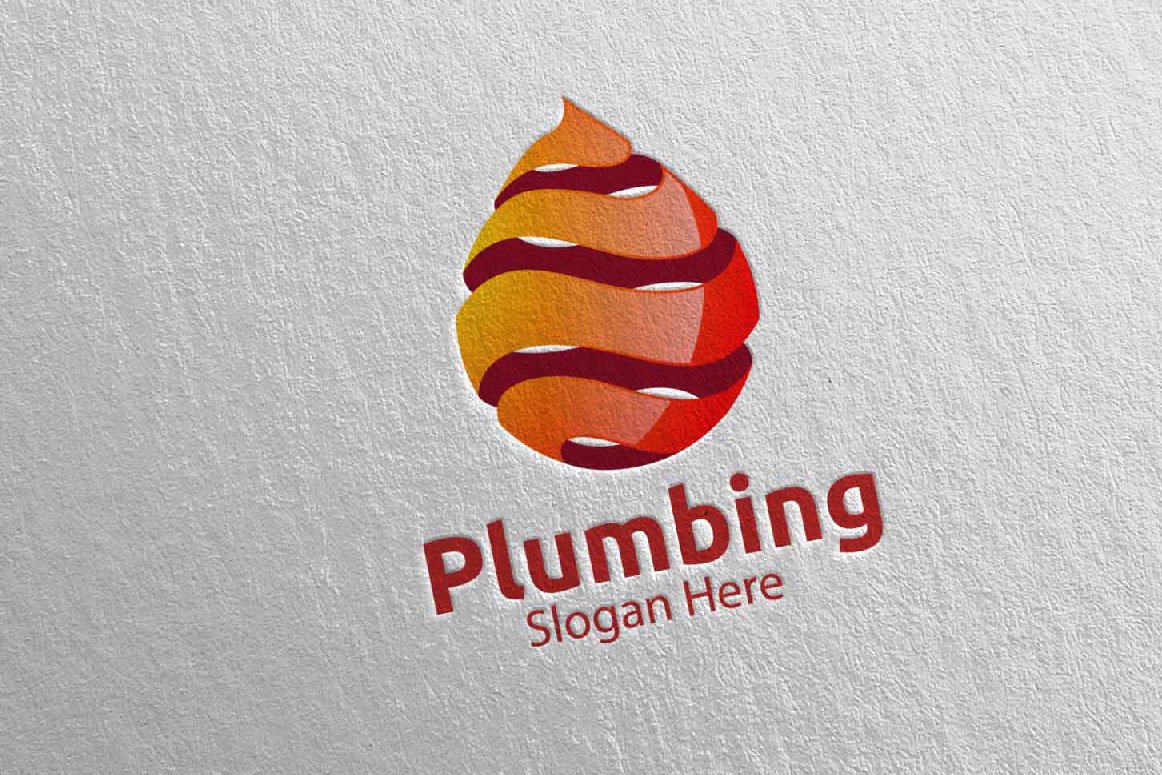 A red 3D plumbing logo and red lettering "Plumping slogan here" on a gray background.