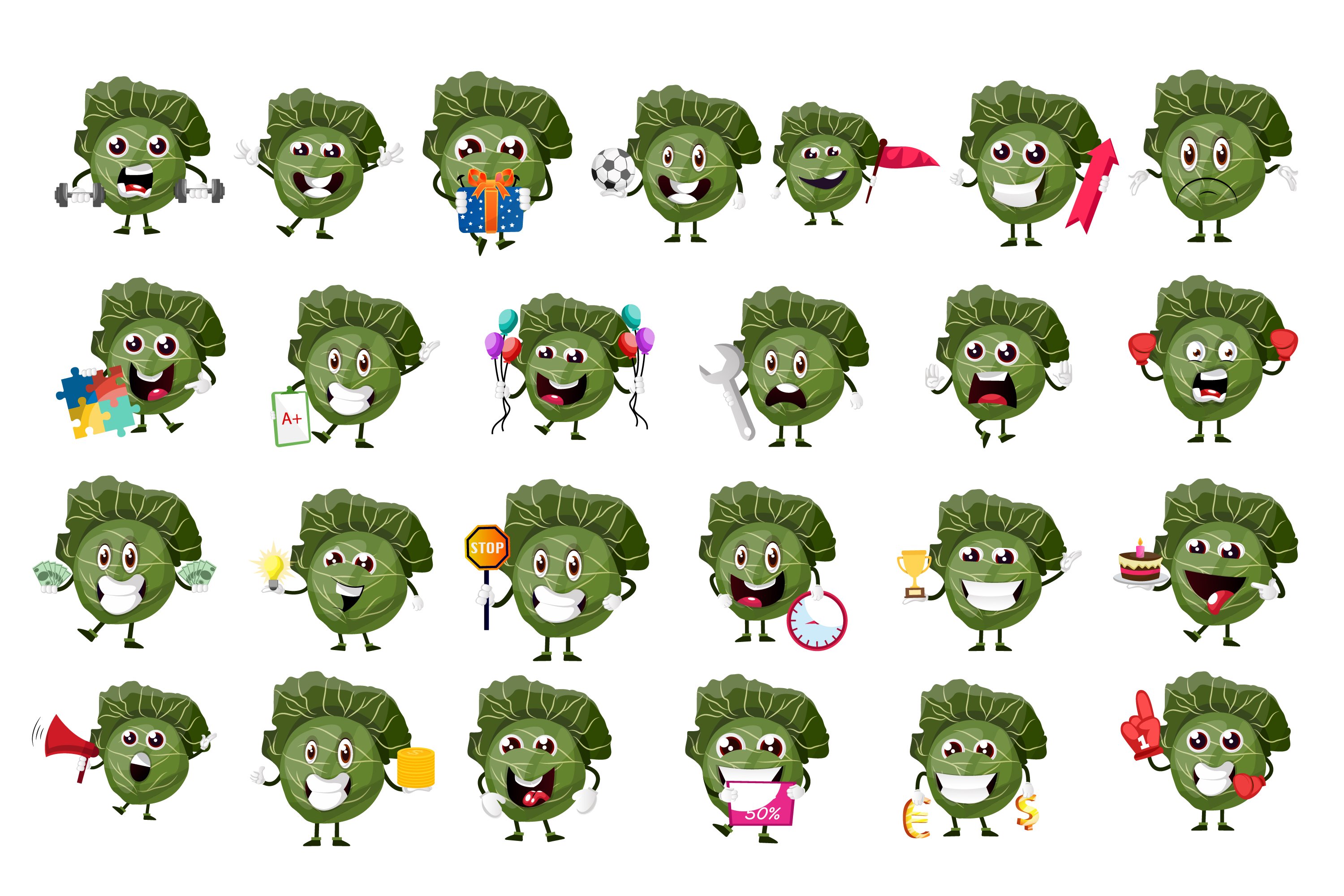 Funny green cabbage stickers.