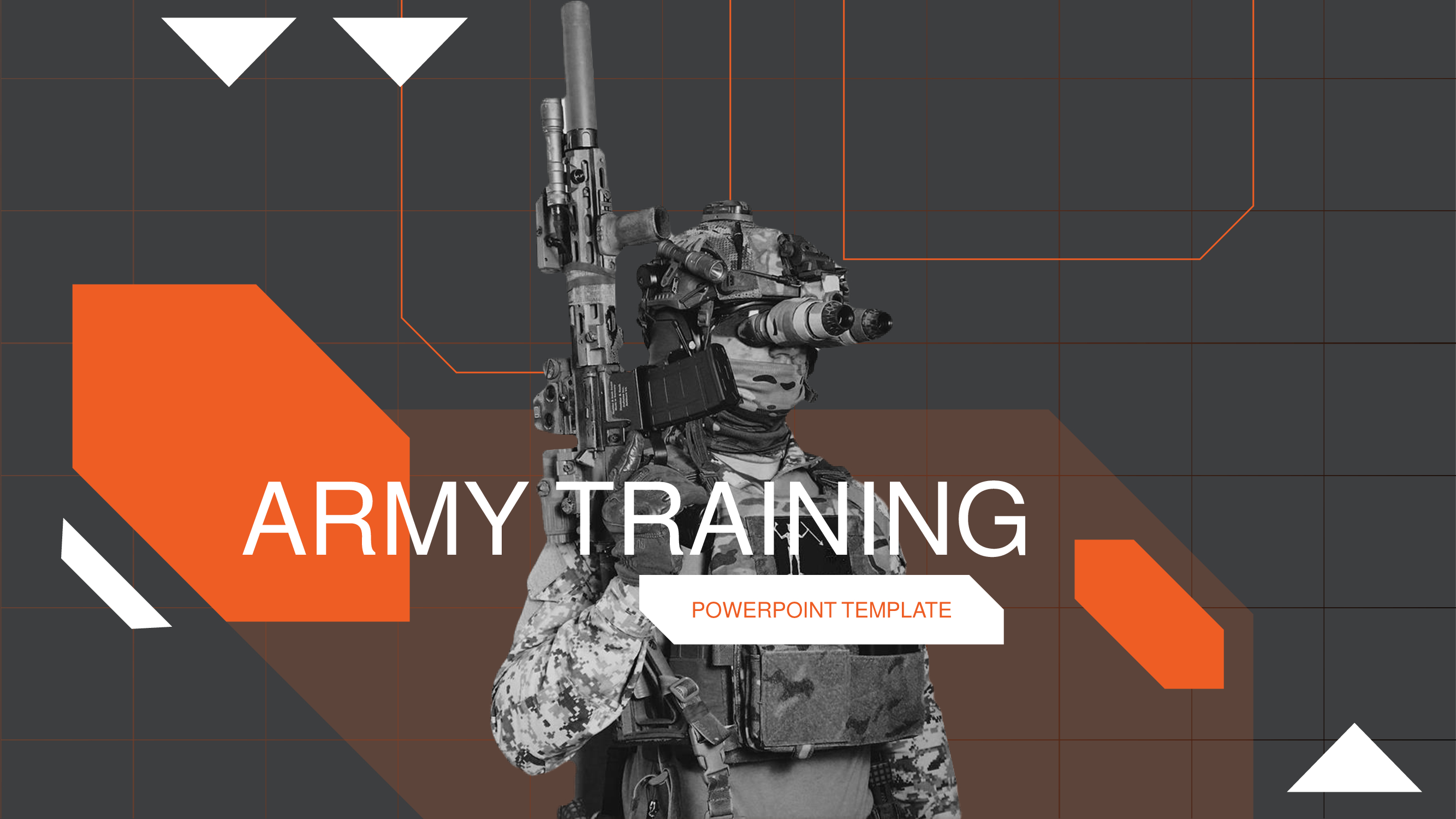 White lettering "Army training" on a gray background with army.