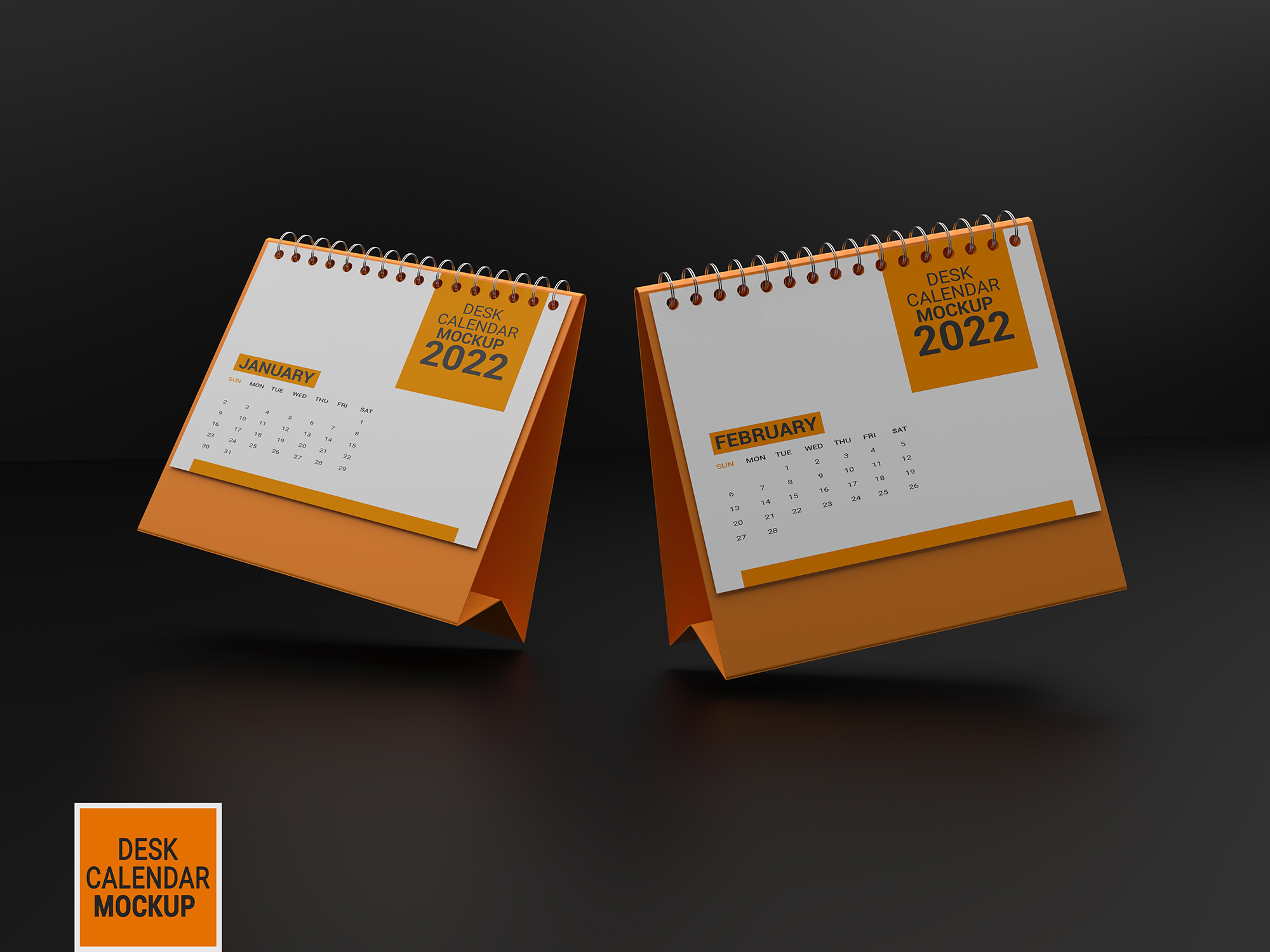 9 Desk Calendar PSD Mockup, color changeable.