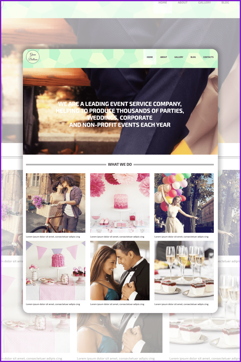Screenshot of the site page with a large slider and photos of wedding moments.
