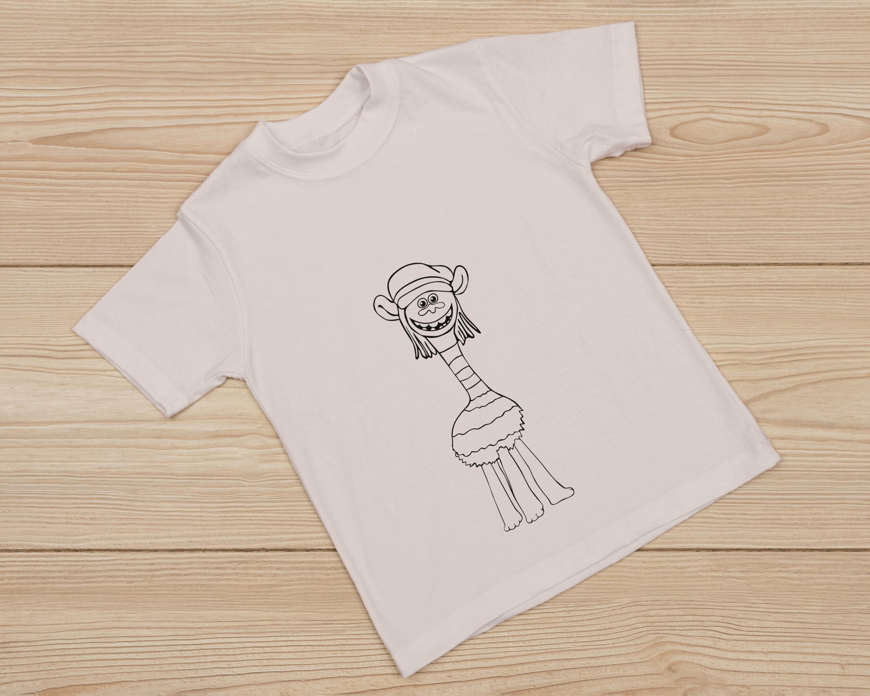 White T-shirt with a black outline of a cartoon character - Cooper.