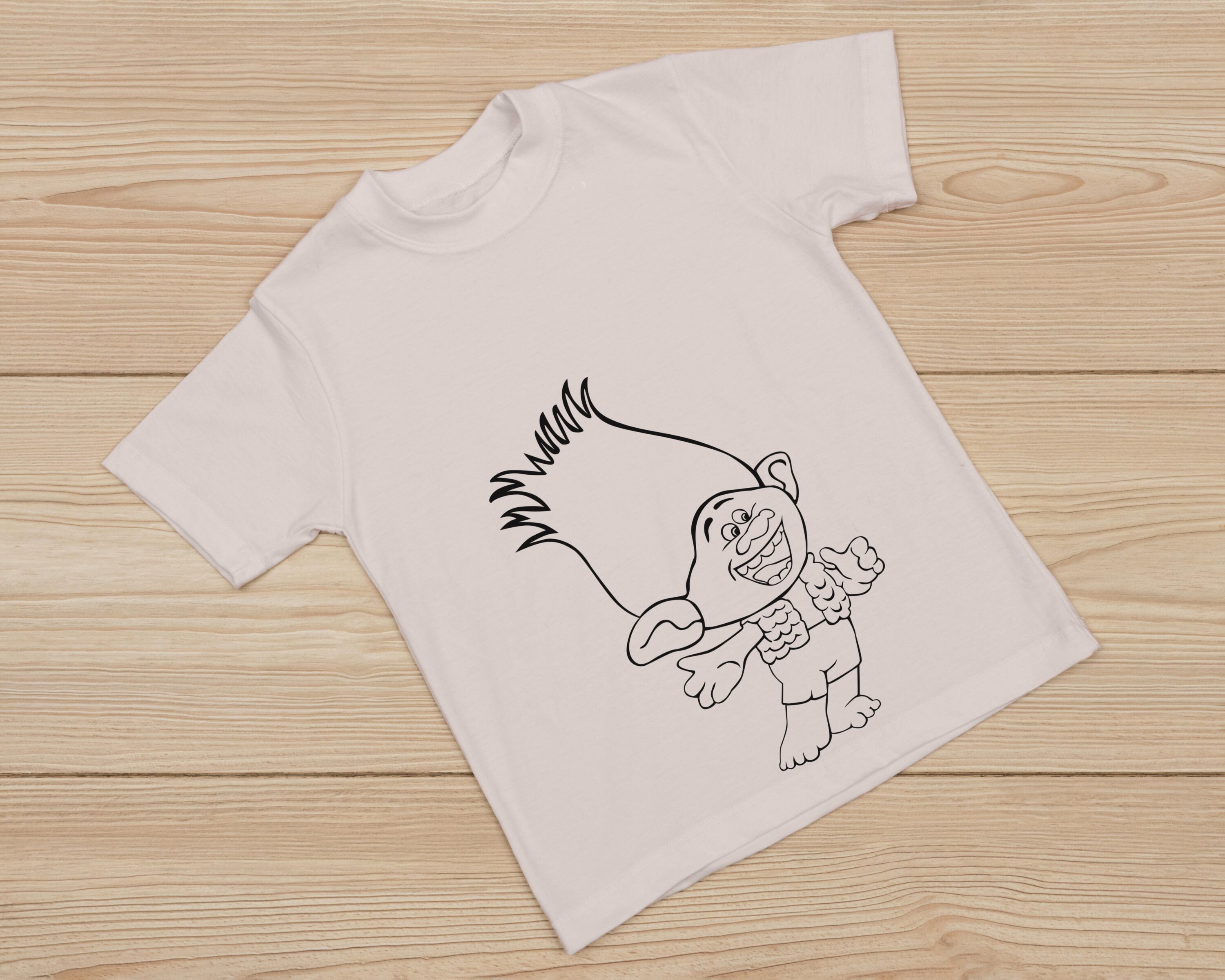 White T-shirt with a black outline of a cartoon character - Branch.