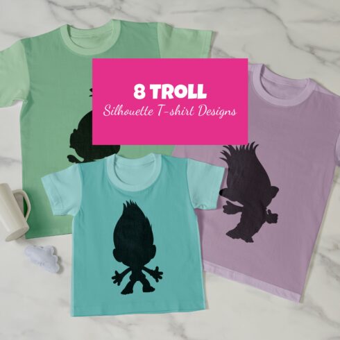 Prints of 8 Troll Silhouette T-shirt Designs.