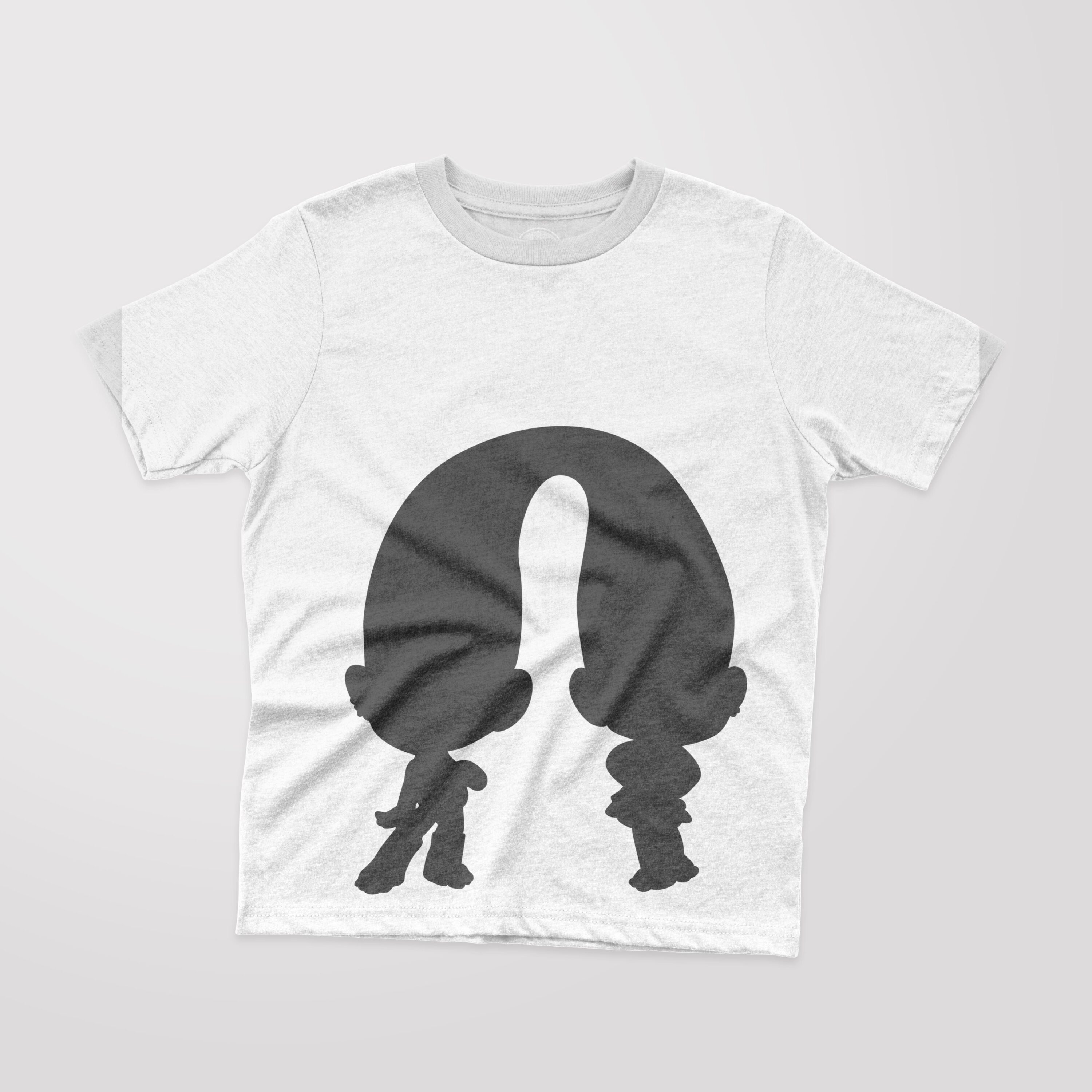 White T-shirt with a black silhouette of a cartoon character - Satin and Chenille.