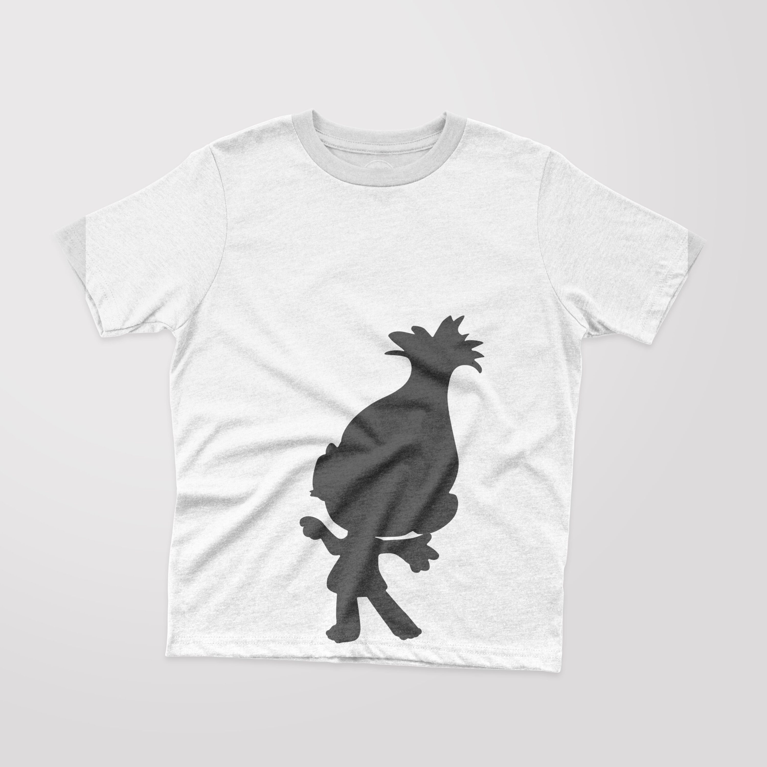 White T-shirt with a black silhouette of a cartoon character - Poppy.