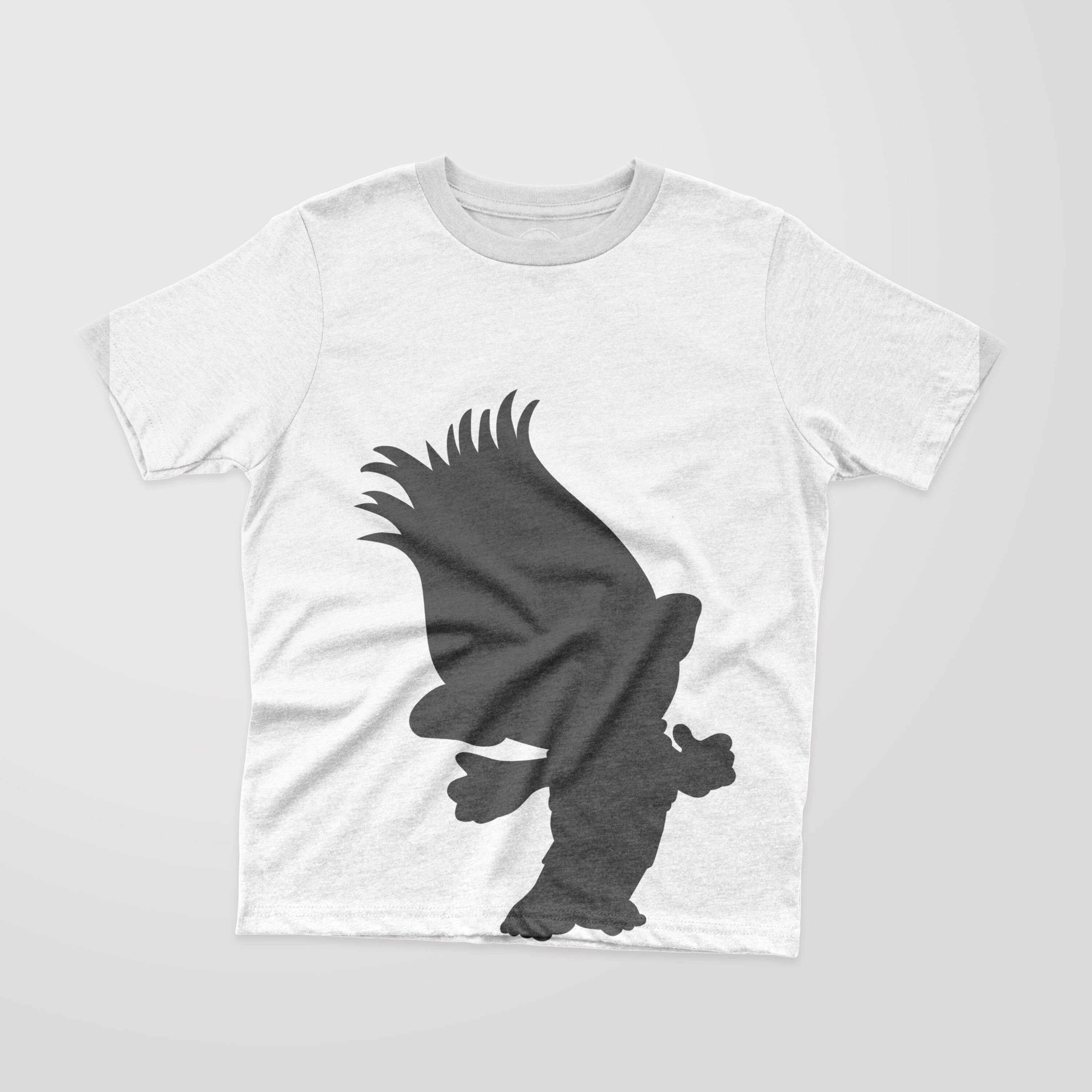White T-shirt with a black silhouette of a cartoon character - Branch.
