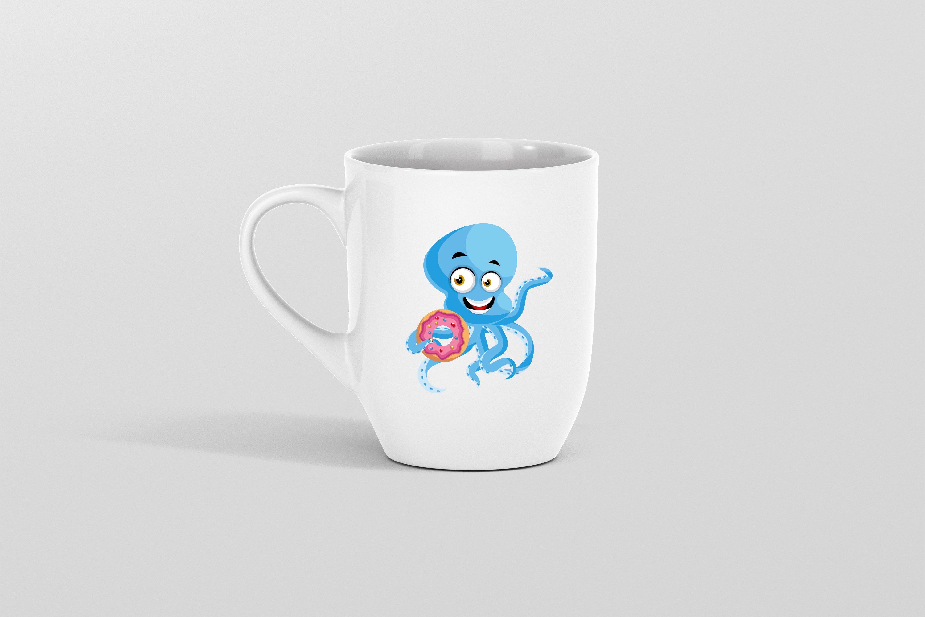 White big tea cup with a blue octopus.