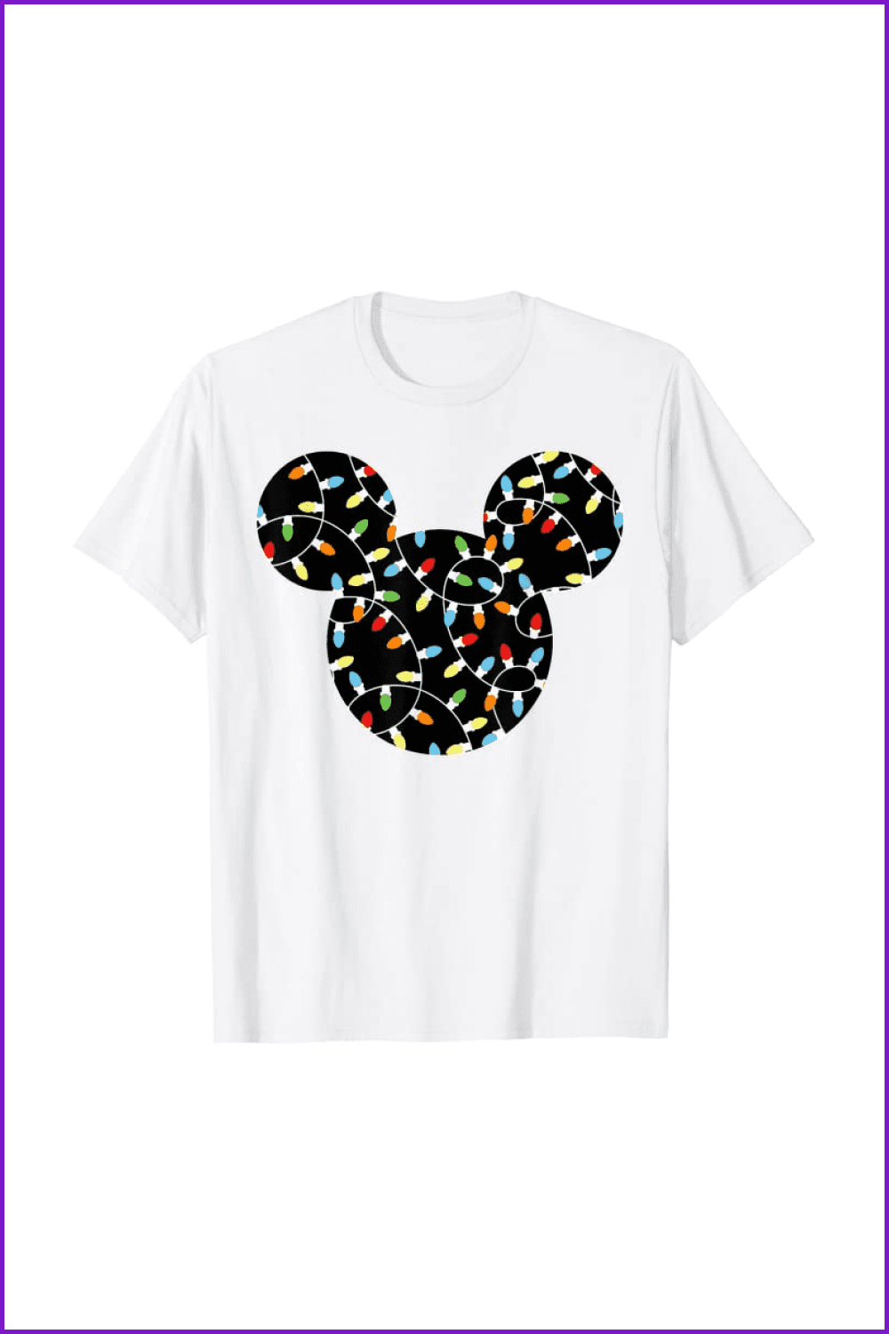 T-shirt with Mickey Mouse's head shape and colorful lights inside of it.