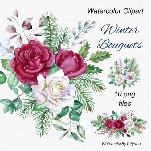 Set of Watercolor Winter Bouquets main cover.