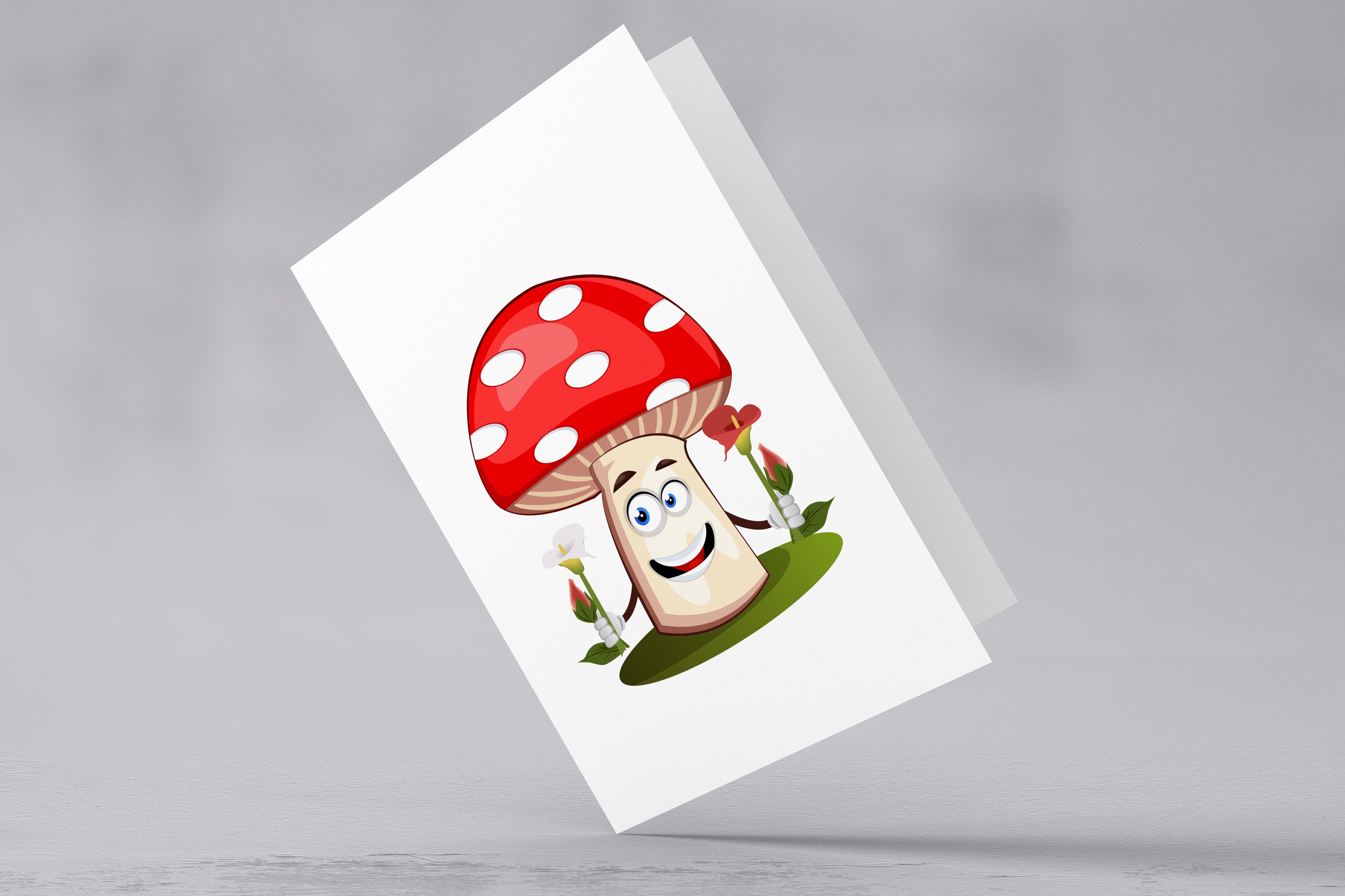 Simple white greeting card with the happy mushroom.