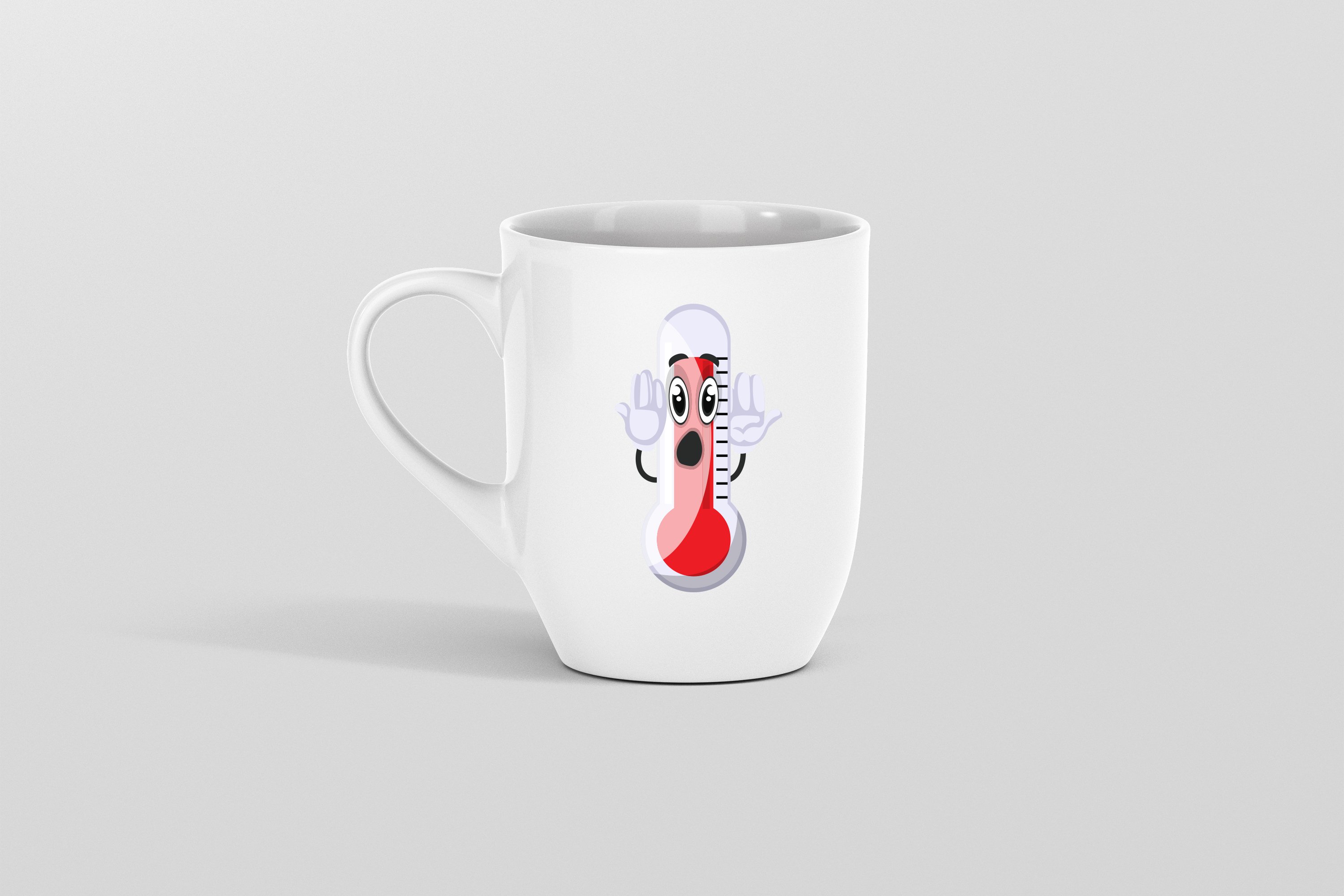 White tea cup with the shocked thermometer.