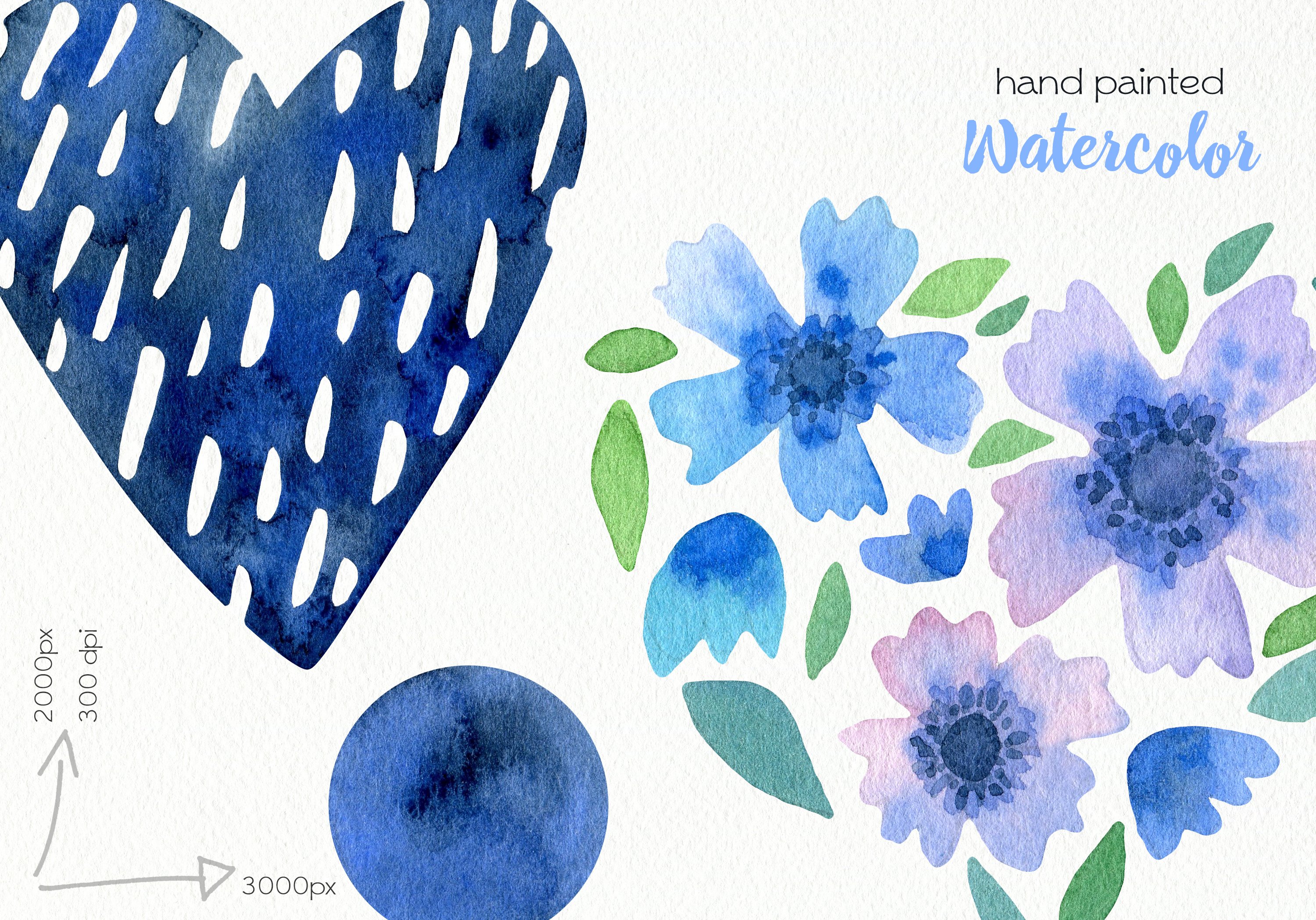 Blue heart and flowers in the same color.