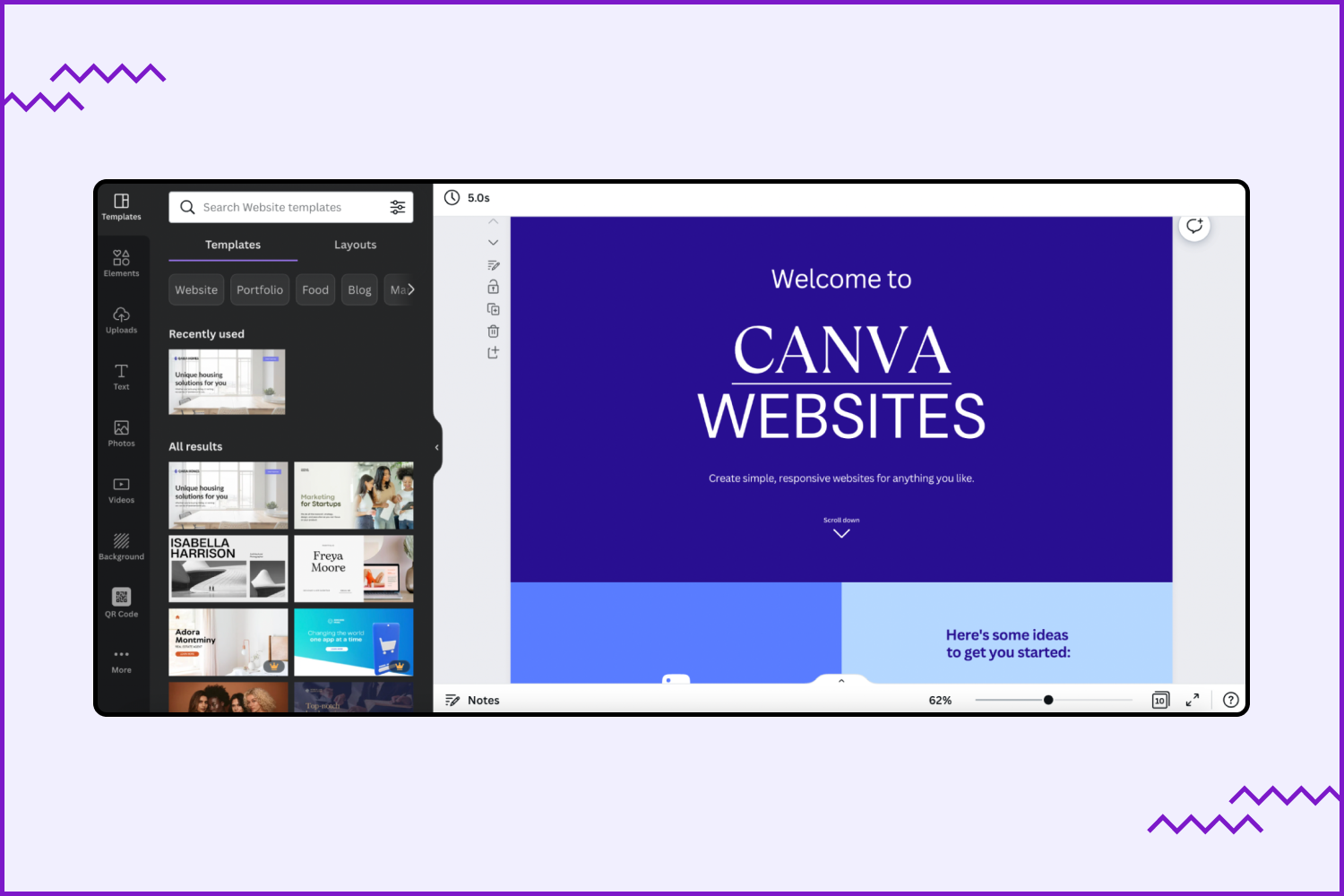 Screenshot of the Website's page in Canva.
