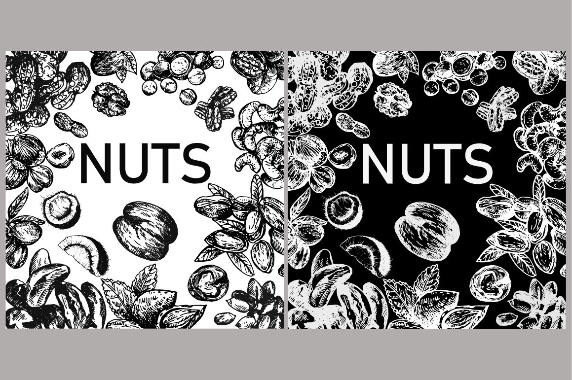 Two nuts options - on a black and white backgrounds.