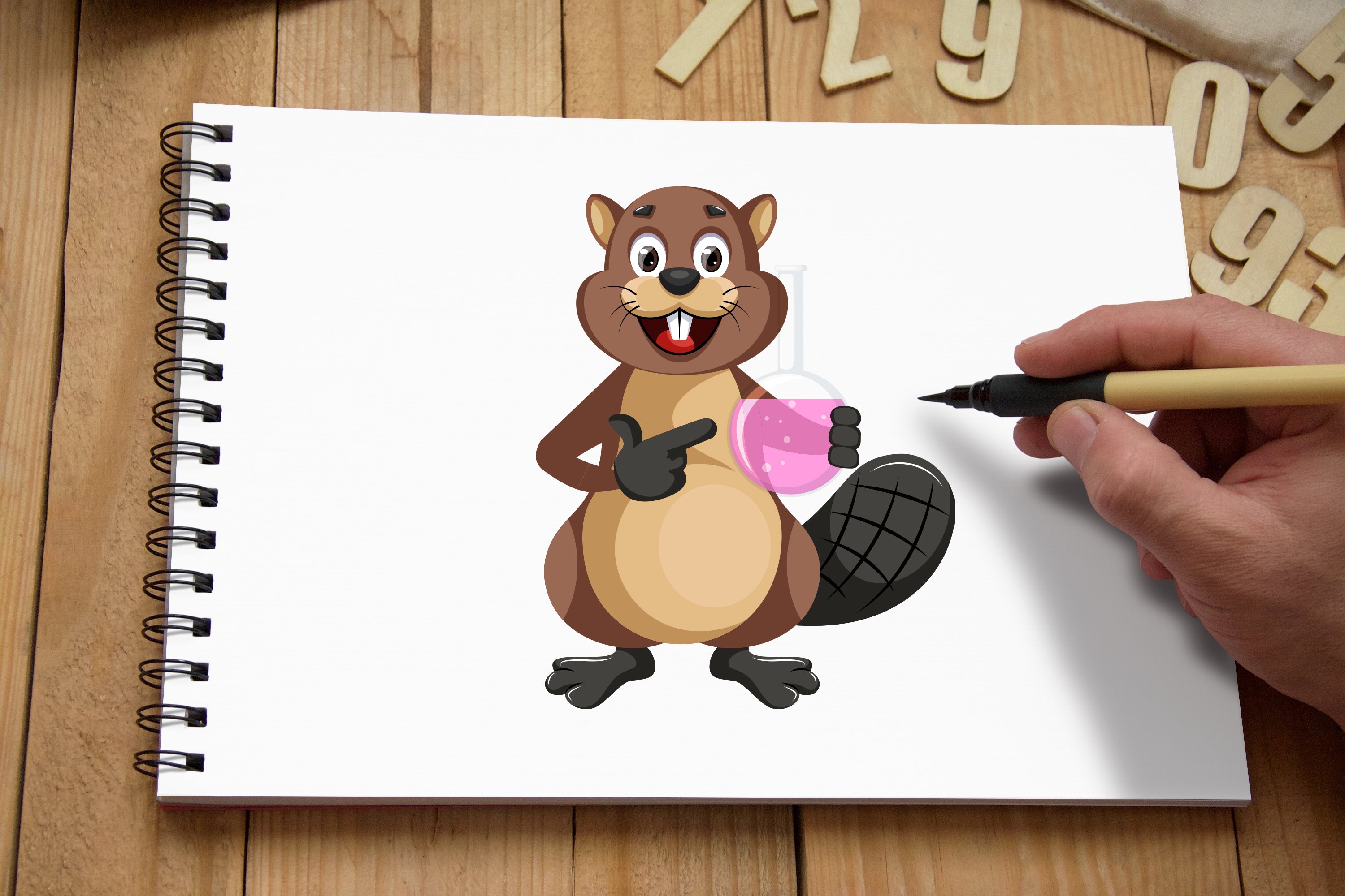 White notebook page with the happy beaver.