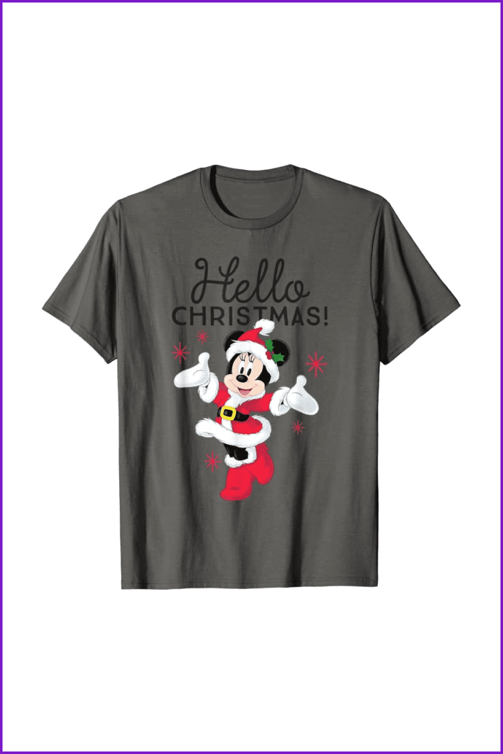Grey t-shirt with Minnie Mouse in a Santa costume.